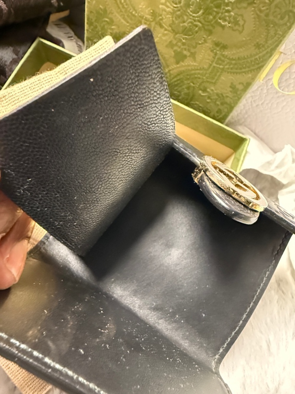 Gucci Black Embossed GG Card Case with Gold Interlocking G - Picture 7 of 10